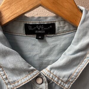 Velvet Heart Sky Blue snap up denim light wash dress